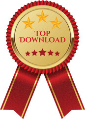 Gold and Red TOP DOWNLOAD BADGE WITH RIBBON vector illustration