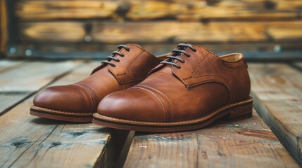 Brown Shoes on Wooden Table