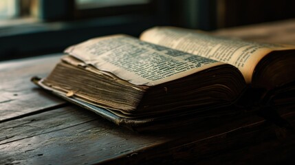 open book with more intact pages on a wooden table, suitable for themes of education or the appreciation of classic literature.