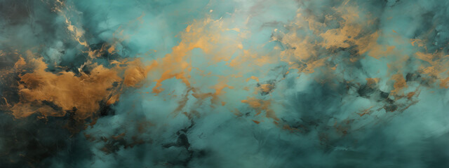 Ethereal Turquoise and Gold Textured Abstract