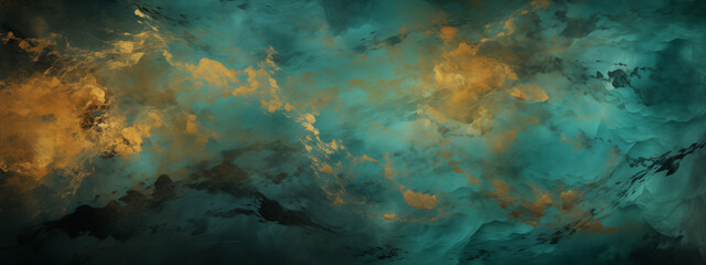 Fototapeta na wymiar Turquoise and Gold Abstract Artistic Cloudscape