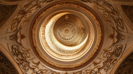 Fototapeta premium A large golden crescent moon is hanging from the ceiling of a room