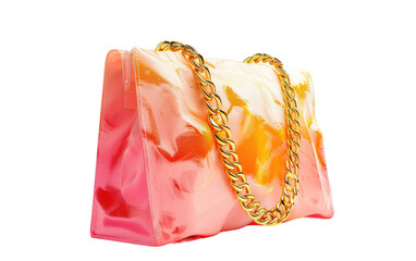 Chic Sunset Sorbet Leather Tote with Gold Chain Handles: Generative AI