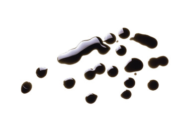 Drops of old engine oil on white background, clipping path