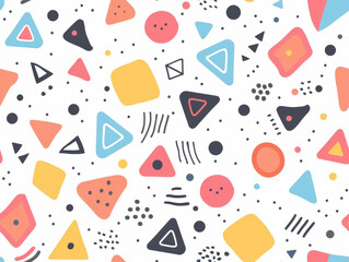 A colorful pattern of shapes and circles on a white background