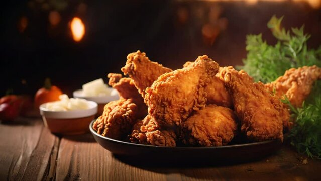 Crispy Kentucky Fried Chicken on a classic wooden table