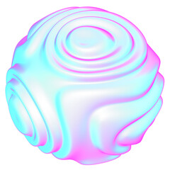 The large, colorful, abstract, bubble 3D object with a blue and pink hue