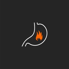 Sign stomach with stomach gas and gastric acid  isolated on black background