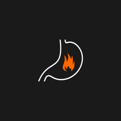 Sign stomach with stomach gas and gastric acid  isolated on black background