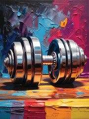 Silver Dumbbell With Colorful Art Background