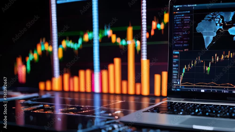 Poster digital stock market graph illustration with technology and finance data display