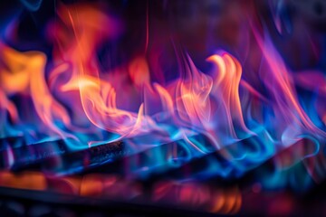 Vibrant Flames on Grill: A Mesmerizing Color Display - obrazy, fototapety, plakaty