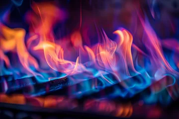 Selbstklebende Fototapeten Vibrant Flames on Grill: A Mesmerizing Color Display © Ilia Nesolenyi