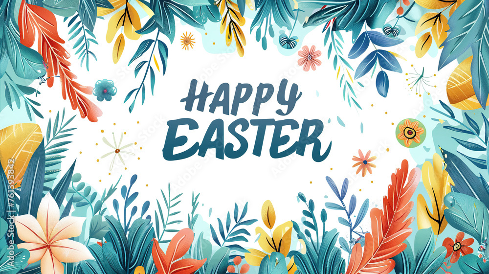 Wall mural happy easter rabbit or bunny and easter egg , greeting card, with happy easter font or text greeting