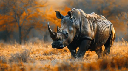 Zelfklevend Fotobehang Close Up of a Rhino in a Forest © olegganko