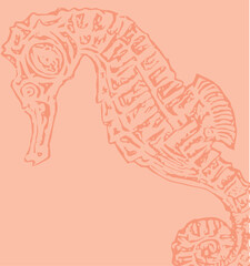 Outline drawing  of a seahorse vector shape. Imprint style design.