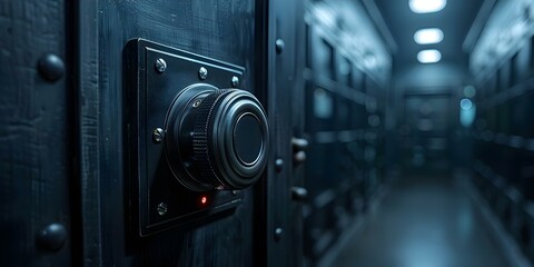 Fireproof Electronic Safe with Combination Lock for Secure Storage of Valuables at the Bank. Concept Secure Storage, Electronic Safe, Fireproof, Bank, Combination Lock