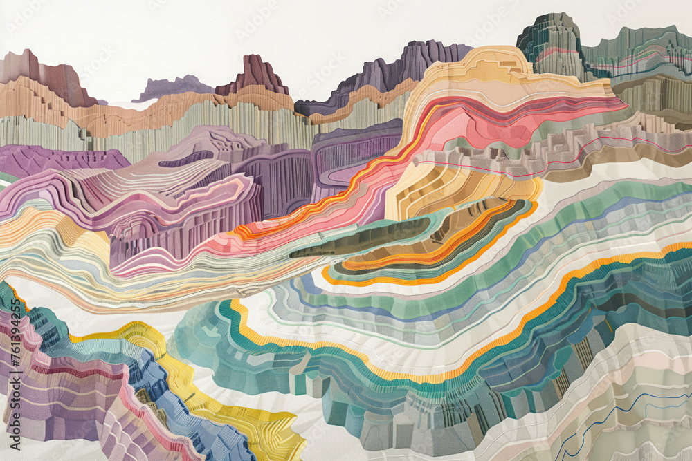 Poster surreal colorful landscape inspired by grand canyon. rock formations. abstract colorful background i