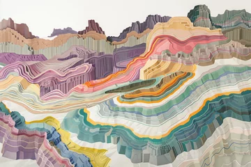 Fototapete Berge Surreal colorful landscape inspired by Grand Canyon. rock formations. Abstract colorful background image. Created with Generative AI technology