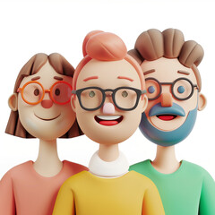 Fototapeta premium Simple Cartoon 3D illustration of smiling people close up portrait on white background сreated with Generative Ai