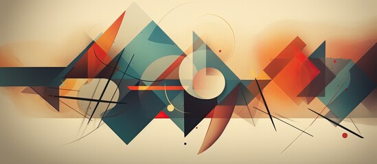 A creative arts painting featuring geometric shapes like triangles on a white background,...