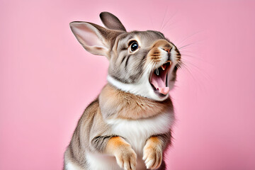 Fototapeta na wymiar Singing and joyful rabbit