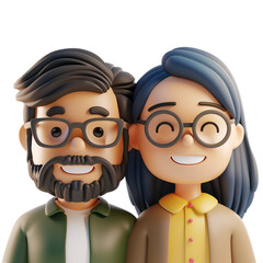 Fototapeta premium Simple Cartoon 3D illustration of smiling people close up portrait on white background сreated with Generative Ai