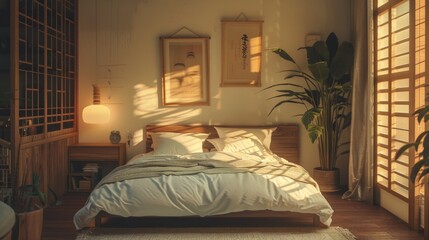 Warm Sunset Glow in Tranquil Bedroom