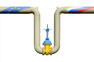 Ukrainian shutoff valve on the gas pipeline between Russia and the European Union - 761395416