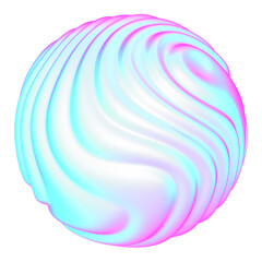 The large, colorful, abstract, bubble 3D object with a blue and pink hue