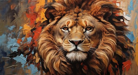 Oil Painting - Lion Face - obrazy, fototapety, plakaty