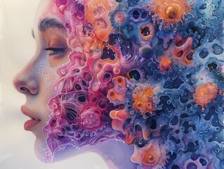 The gentle danger of hidden autoimmune conditions is beautifully depicted through light watercolor illustrations. - obrazy, fototapety, plakaty