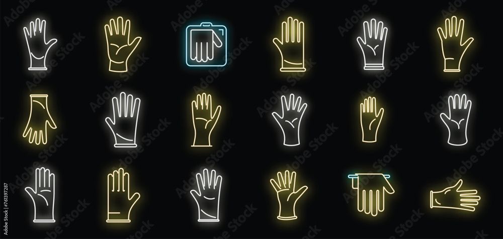 Sticker Medical gloves icons set outline vector. Care clinic. Doctor medicine neon color isolated