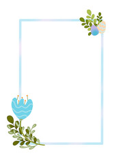 Easter greeting card with floral decor and Easter eggs on a white background. Texture frame, texture brushes, hand-drawn.