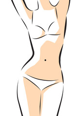Woman body. Full-length standing portrait. Set of body-positive female. Five angles figure front, 3 of 4, side views shape. Vec
tor fashion silhouette outline line illustration