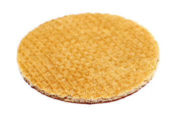 Dutch waffles with caramel isolated on white background, side view
