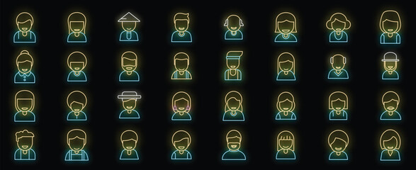 Smiling people icons set outline vector. People avatar. Business person neon color isolated