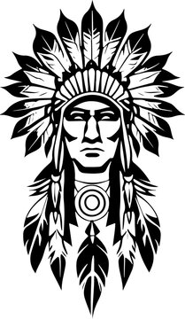 recommend clip art: An Incredible iconic Native American chief in a black and white vector illustration, Suitable for logo design, tattoo design or print on demand
                    