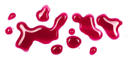 Puddle of sour cherry juice isolated on white background, clipping path