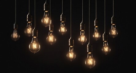 An illuminated fluorescent light bulbs on black background - obrazy, fototapety, plakaty