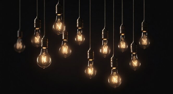 An illuminated fluorescent light bulbs on black background