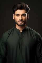 Naklejka premium Green Eyes of the Bearded Man. Fictional character created by Generated AI. 