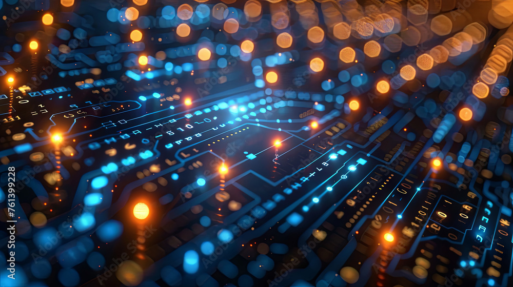 Poster abstract technology background with circuit board and lights.