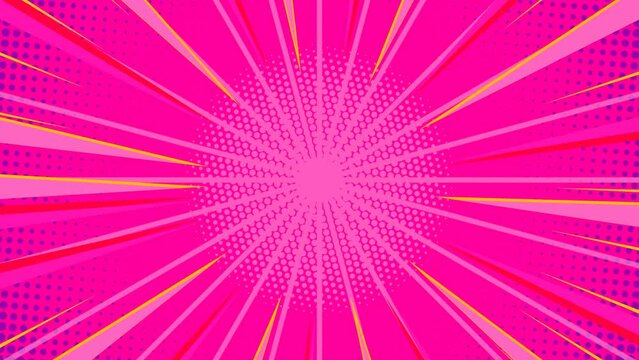 Comic background animation, vintage pop art background, with animated radial rays and dots pattern. Motion graphics and digital composition