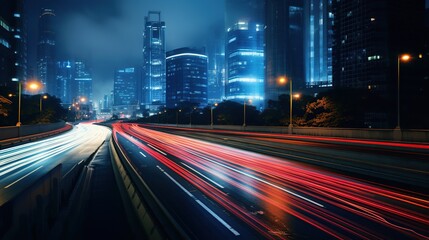Fototapeta na wymiar Blurred car lights on the road at night