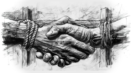 Artistic sketch of bound hands expressing struggle and hope