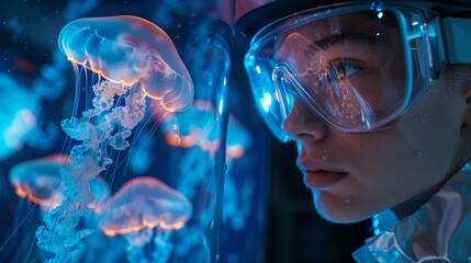 Dr Luca Rivera, a marine biologist, discovers a new species of bioluminescent jellyfish Scene