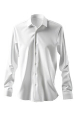 elegant long-sleeve shirt mockup, crisply ironed and hanging, set against a stark white backdrop.