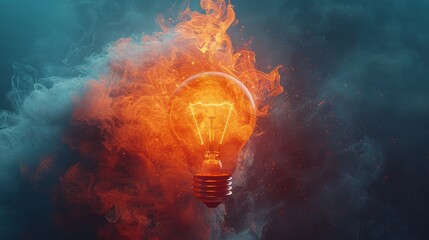 Bursting Light Bulb on Fire - obrazy, fototapety, plakaty