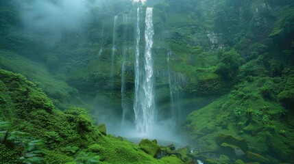 Fototapeta na wymiar Majestic Waterfall Surrounded by Body of Water